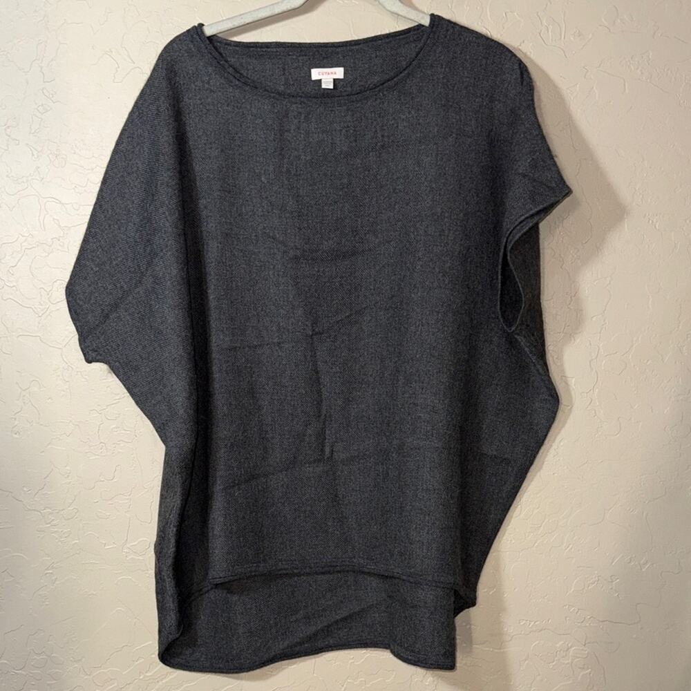 Cuyana grey baby alpaca oversized boxy high low pull on poncho sweater one size